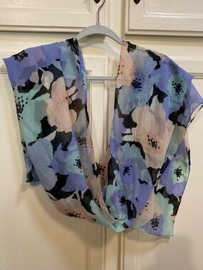 Calvin Klein Blue, Black and Cream Abstract Silk-Feel Scarf